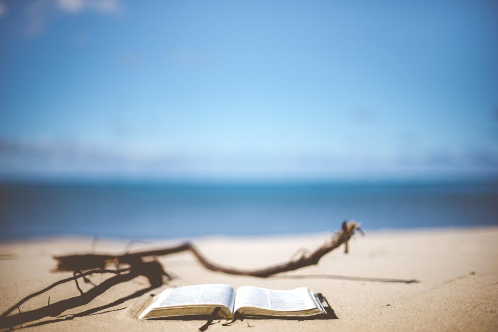 beach, nature, book, reading, vacation, book pages, open book, leisure, read, relaxation, coast, ocean, sand, sea, seashore, seaside, shore, sky, blue sky